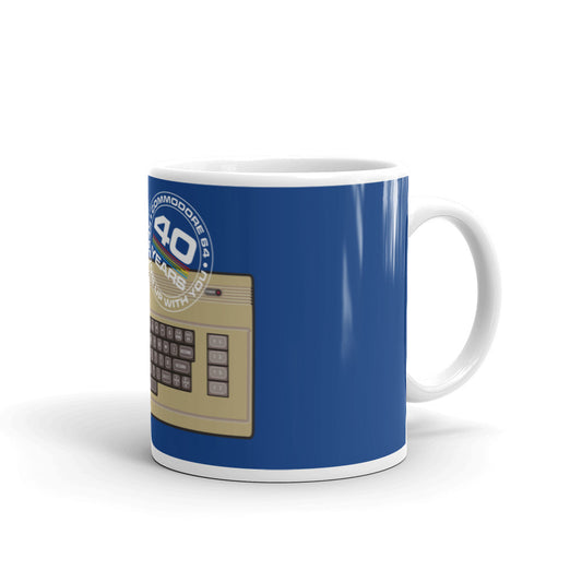 Weiße glänzende Tasse Commodore 64 40. Jahrestag