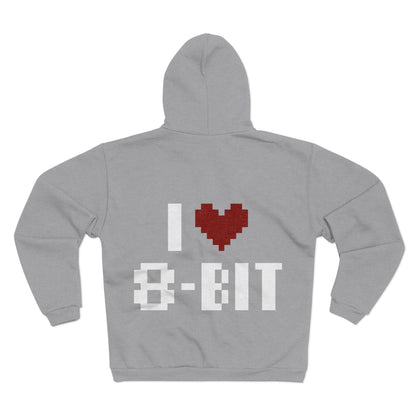 I Love 8BIT Unisex Hooded Zip Sweatshirt Printify